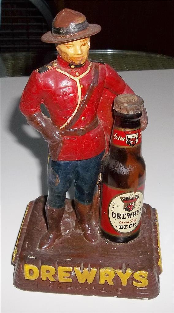 Vintage Drewrys Beer - Ale Chalkware Back Bar Figure With Mini Beer Bottle