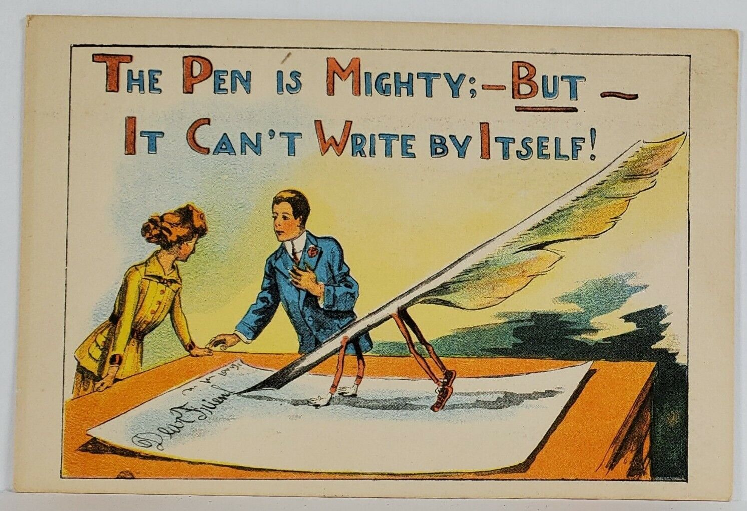 Sarcasm Pen Arms & Legs THE PEN is MIGHTY But It CAN'T WRITE ITSELF  Postcard S8