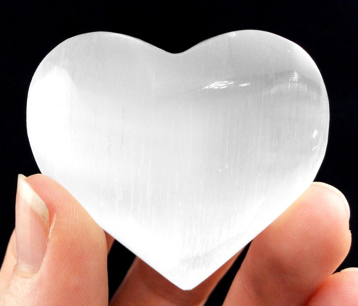 XL Selenite Crystal Heart Polished Palm Stone Worry Stone Reiki Healing Cleanse