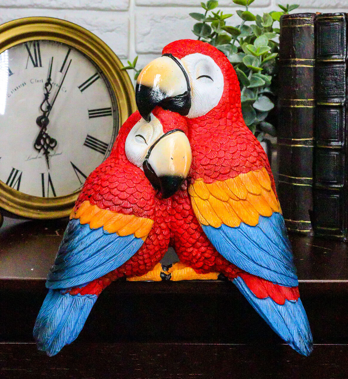 Ebros Tropical Red Scarlet Macaw Parrots Cuddling Shelf Sitter Figurine