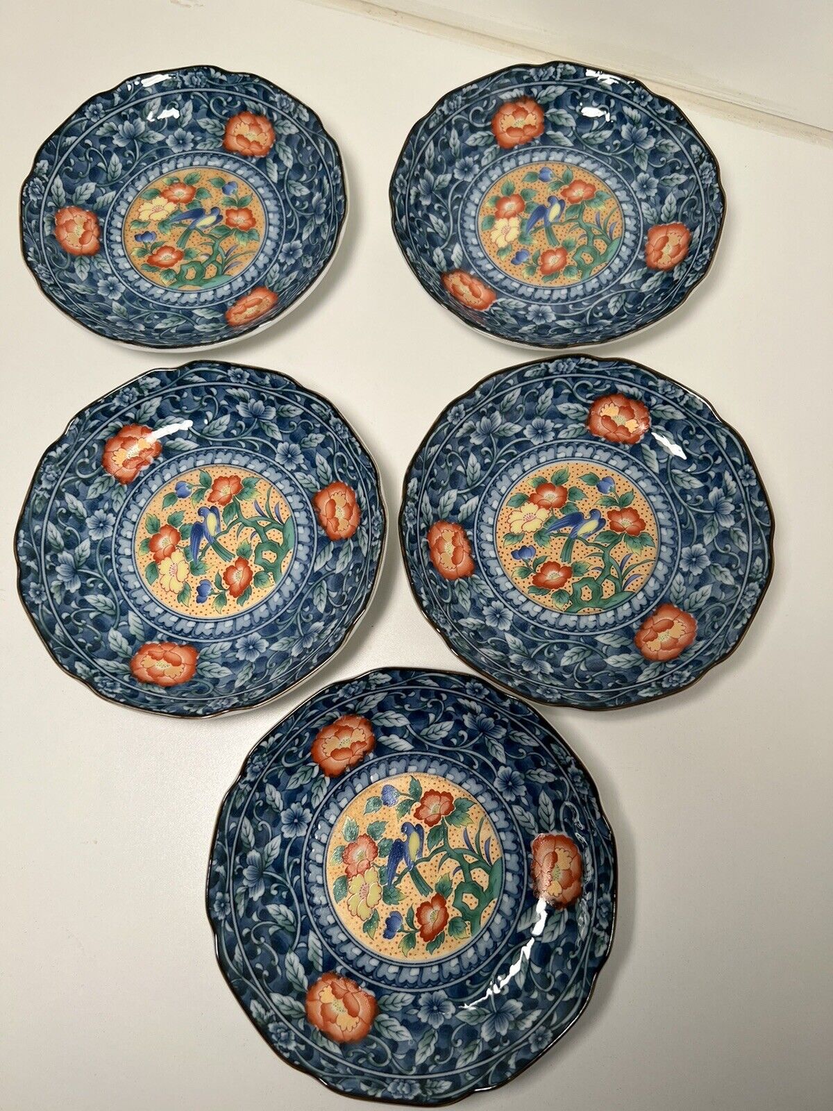 Japanese Arita Juzan Gama porcelain small plates 5.25”. Lot of 5
