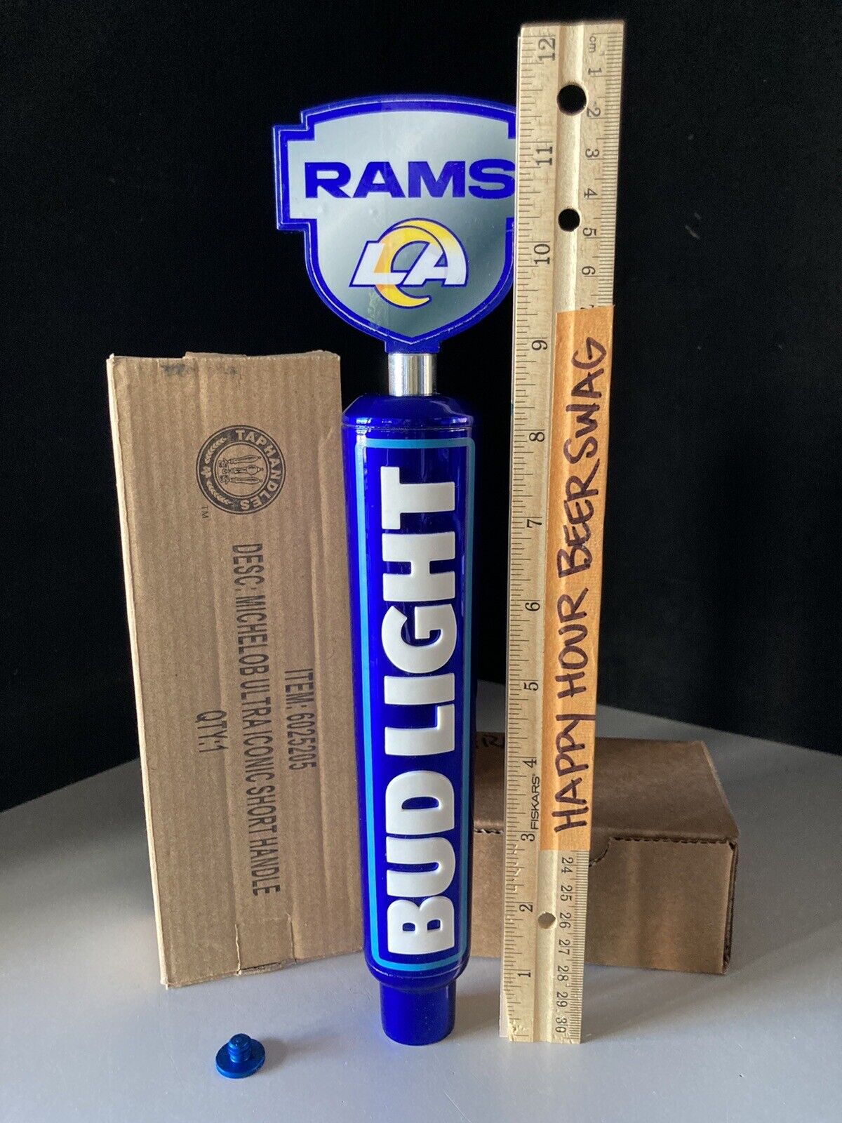 New Bud Light Beer Tap Handle + Los Angeles Rams Football Topper Lot Budweiser
