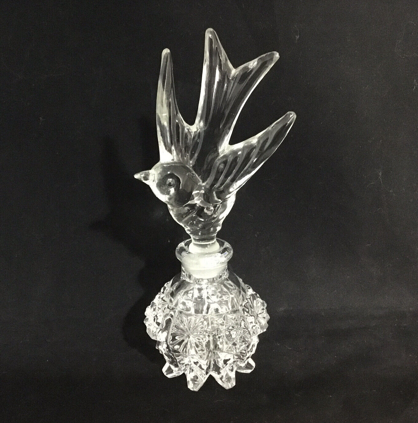 Vtg Perfume Bottle Dove Bird Clear Glass Stopper/Dauber 7” Vanity Granny Core