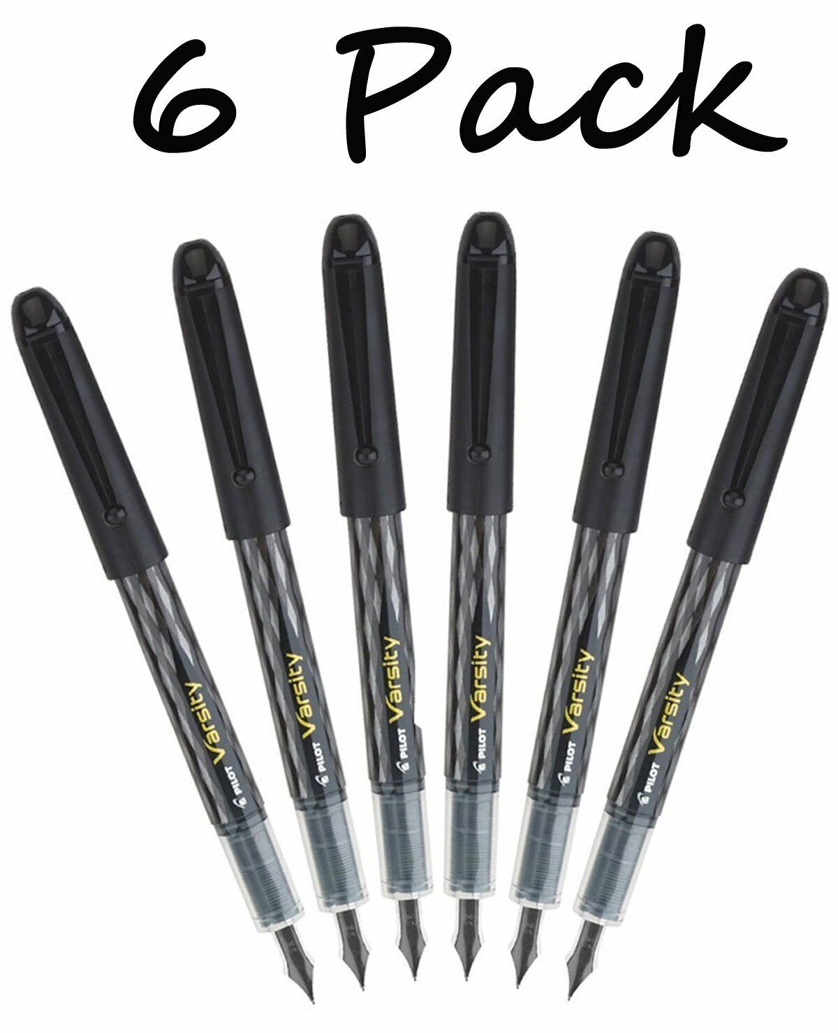 6 PACK: Pilot Varsity Disposable Medium Point Fountain Pens, Black Ink - NEW