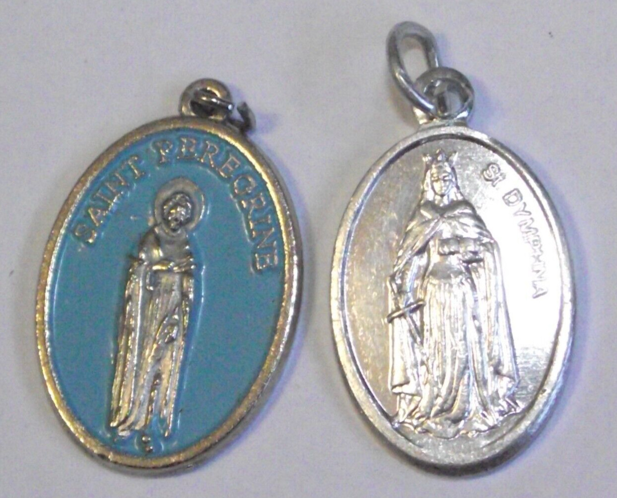 Vtg religious pendant medal St Peregrine Dymphna patron mental illness & cancer