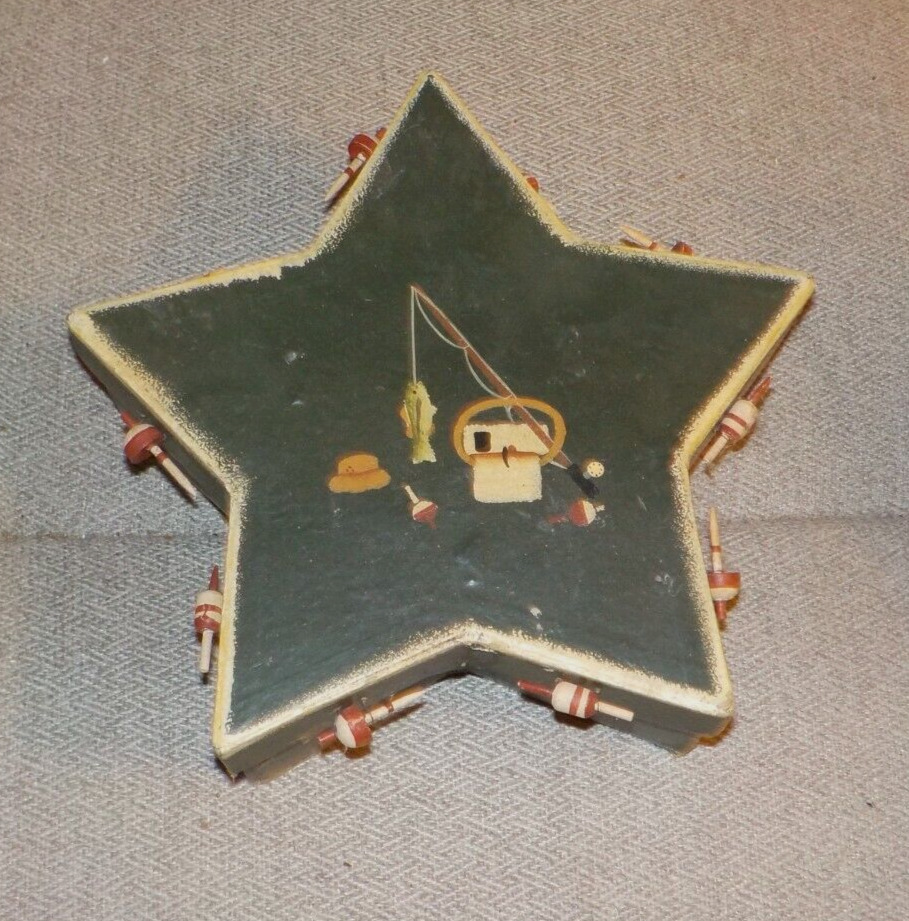 Fisherman's green trinket box, Primitive Peddler, star shaped, 8