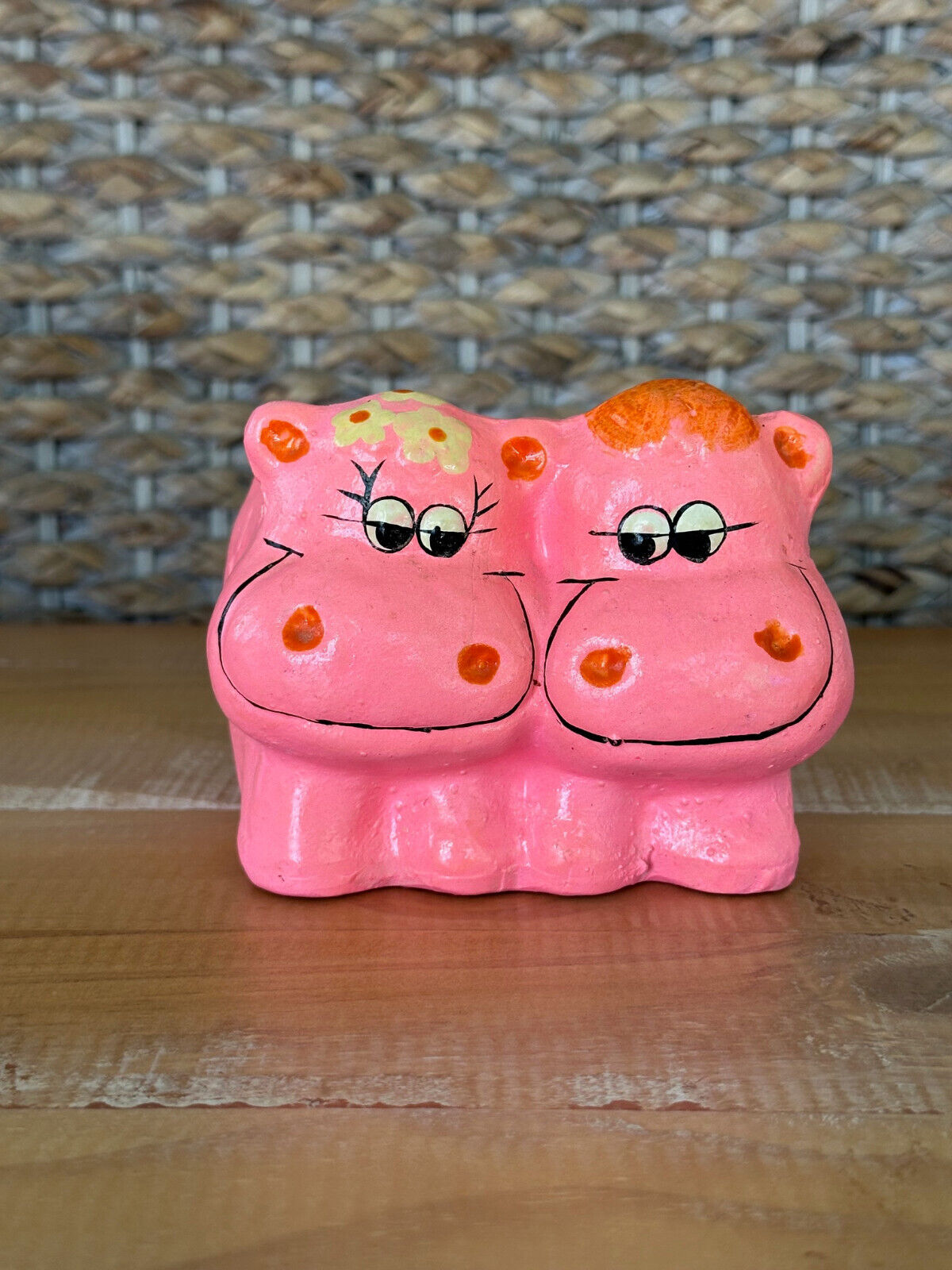 Vintage Kitschy Pink Anthropomorphic Hippo Couple Planter