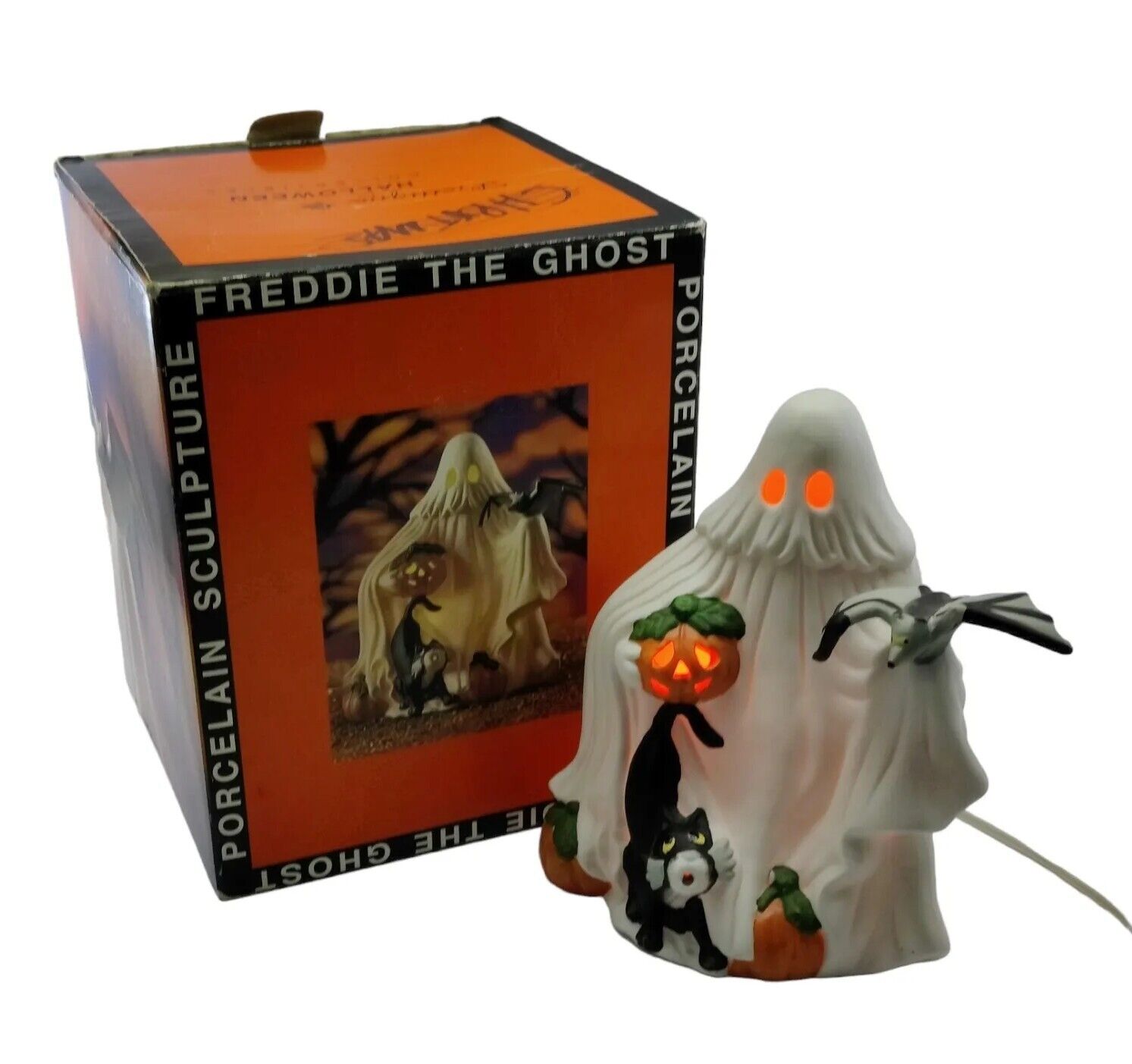 Vintage Prettique Halloween Freddie The Ghost Lighted Porcelain Sculpture