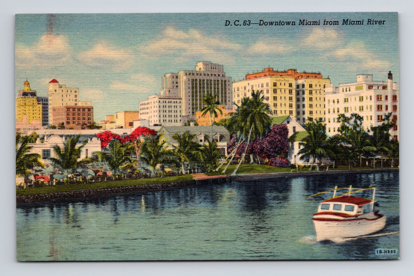 c1941 Linen Postcard Miami FL Florida Downtown From Miami River