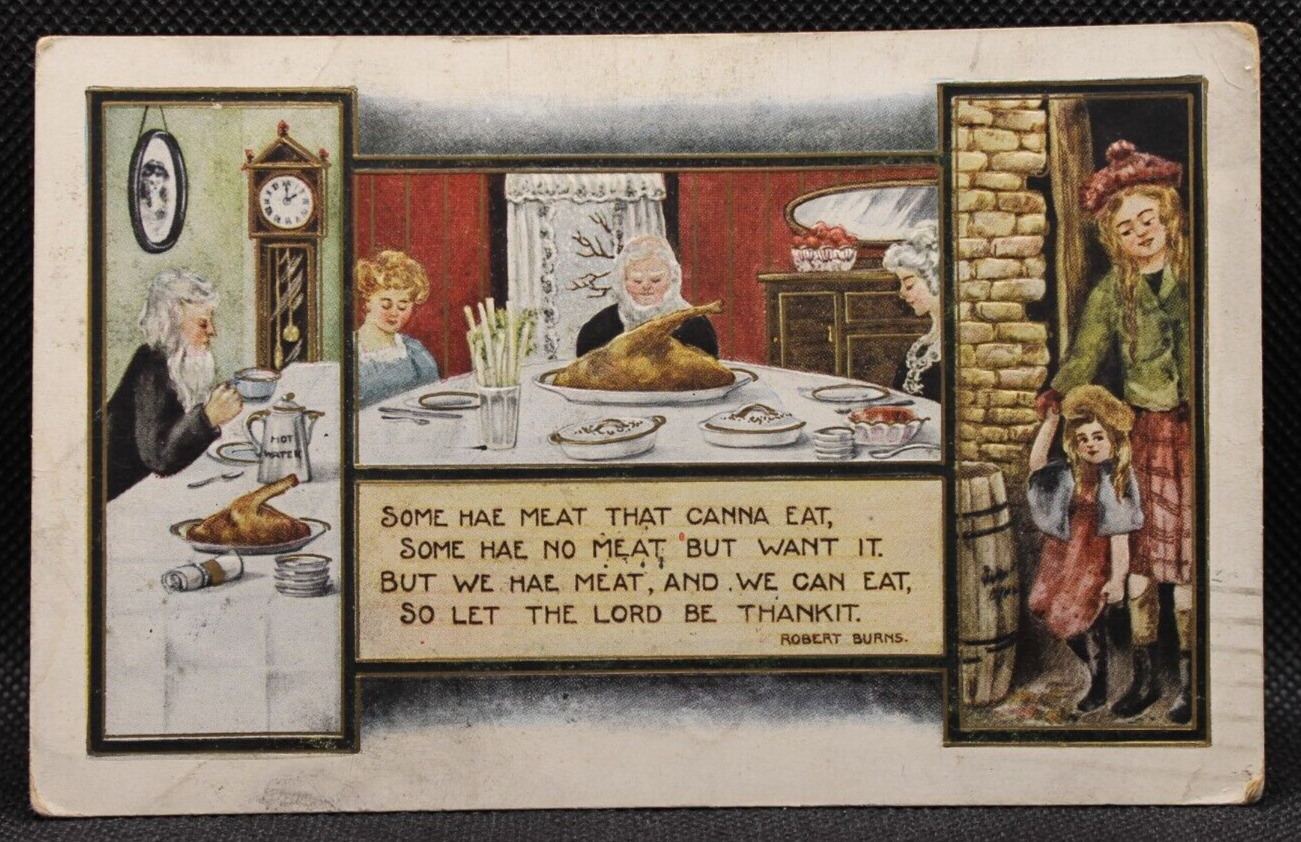 Thanksgiving Family Dinner Emb Postcard 1911 Robert Burns Poem 5.5x3.5\
