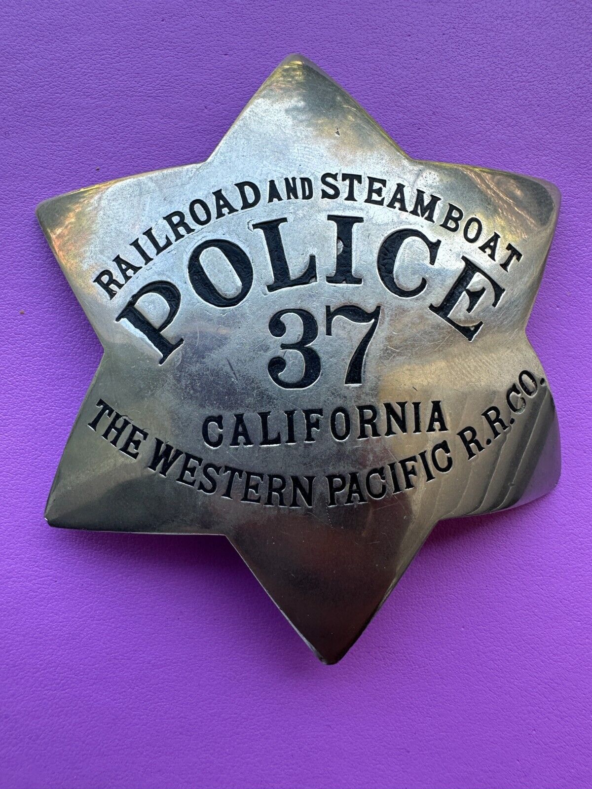 1920's California Western Pacific Rail Road & Steamboat Police Badge #37 