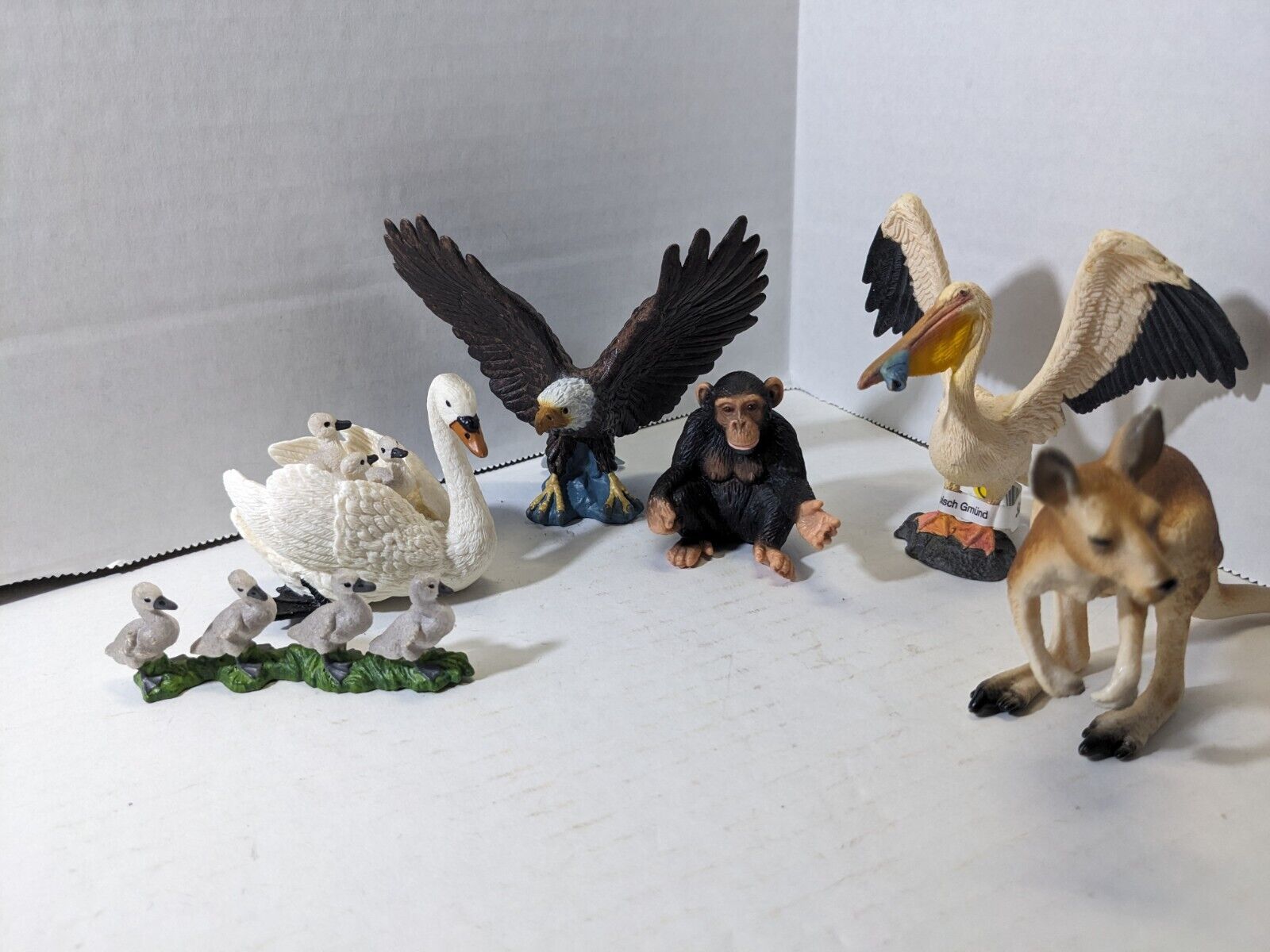 Schleich Lot of 6 Animal Toy Figures Swans Eagle Pelican Kangaroo Chimpanzee