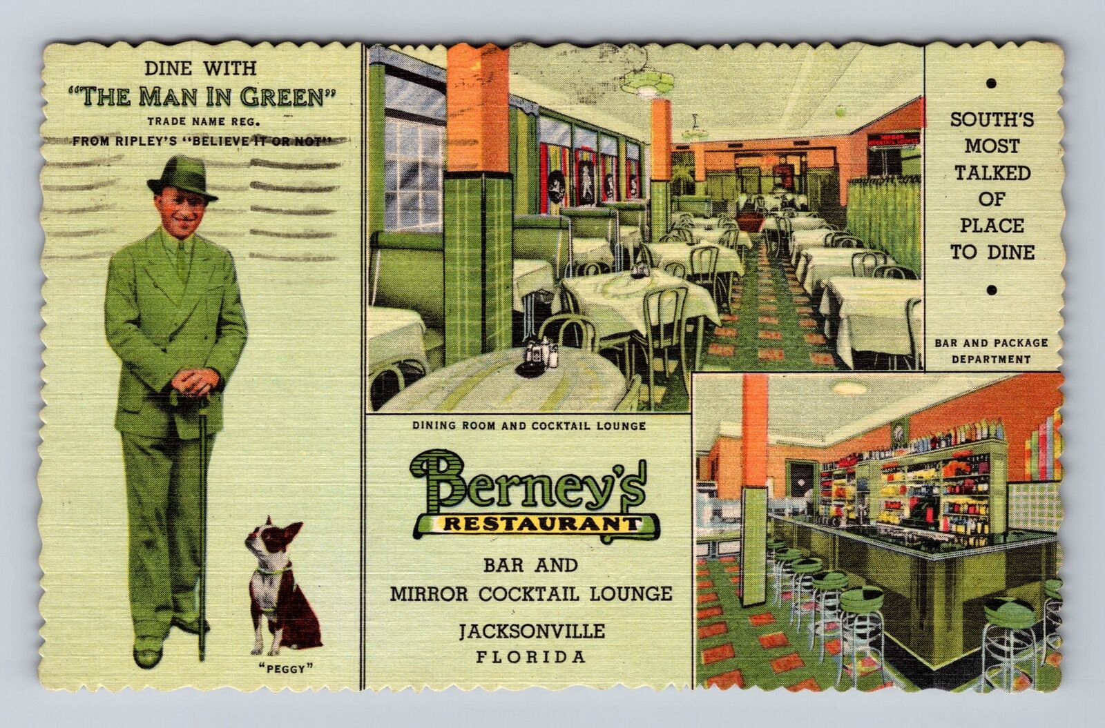 Jacksonville FL-Florida, Berney's Restaurant Bar, Lounge Vintage c1954 Postcard