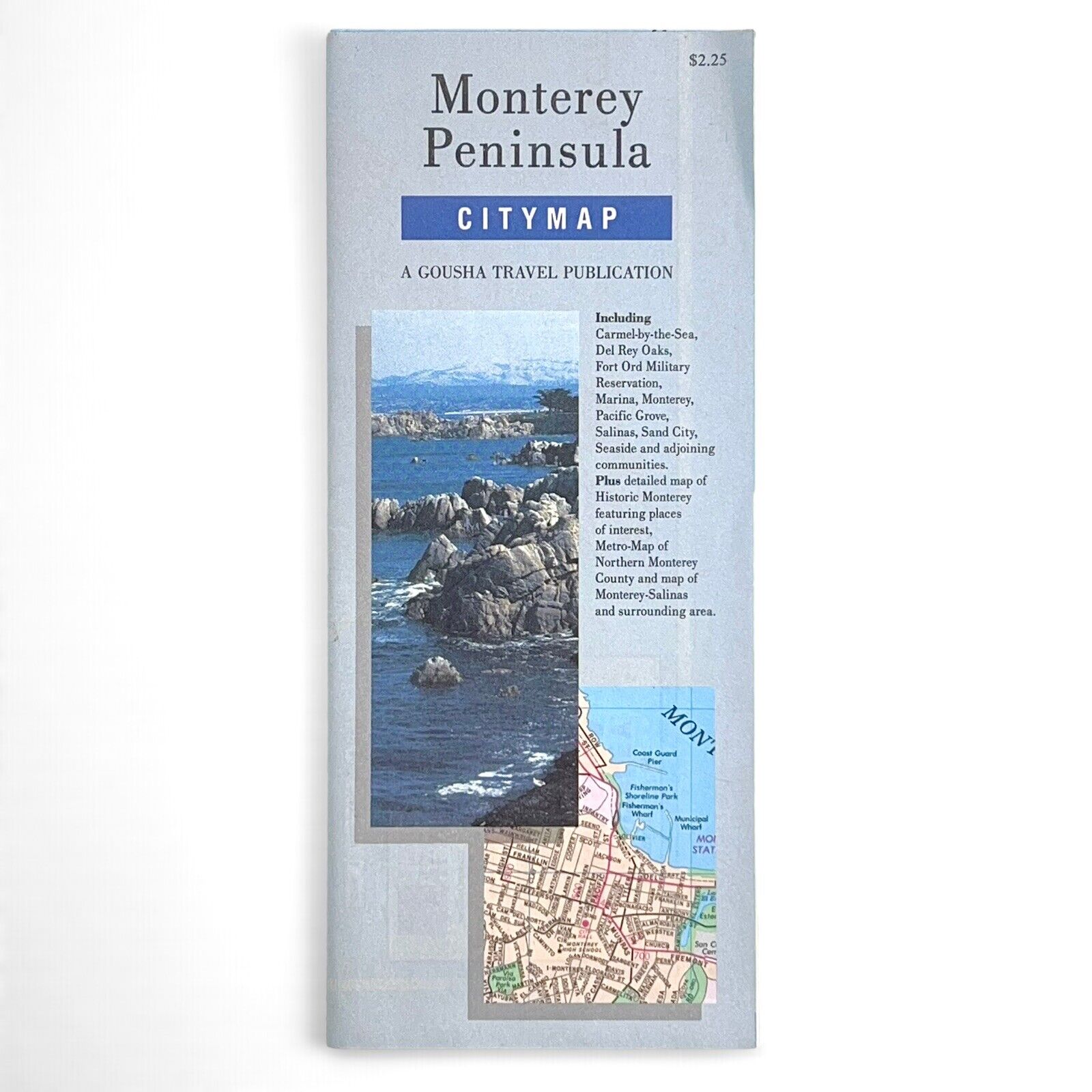 VINTAGE MONTEREY PENINSULA CITY MAP H.M. GOUSHA TRAVEL PUBLICATION CALIFORNIA 93