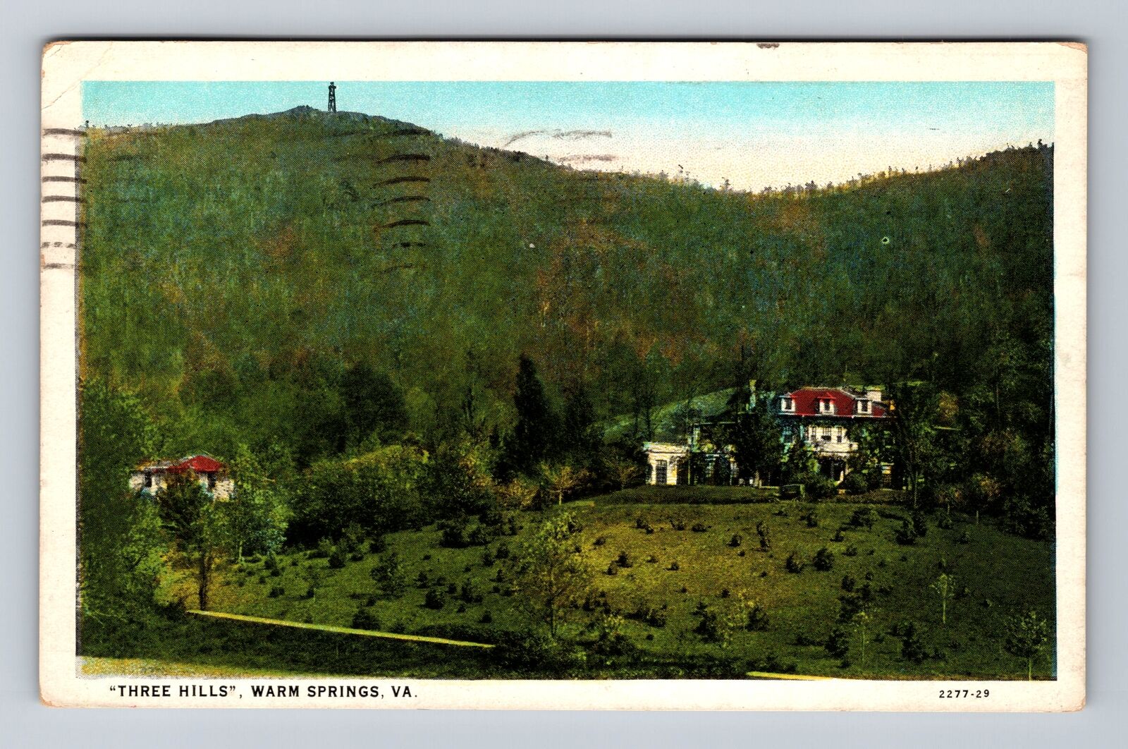 Warm Springs VA-Virginia, Scenic View Three Hills Antique Vintage c1929 Postcard