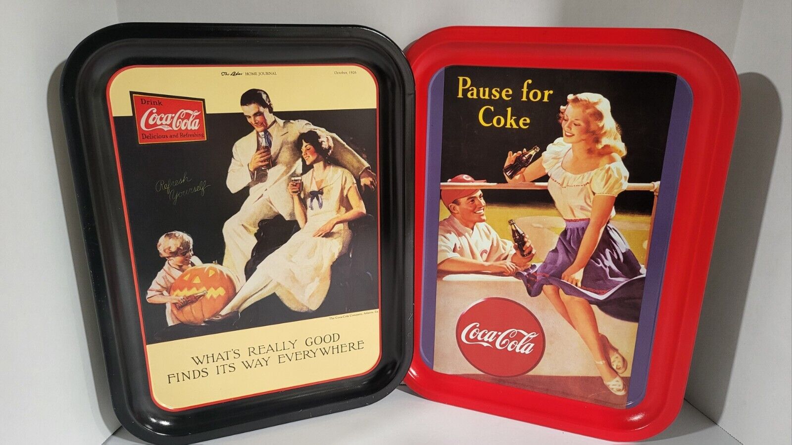 1992 Coca Cola Metal Serving Trays “Pause For Coke/ Whats Really Good\