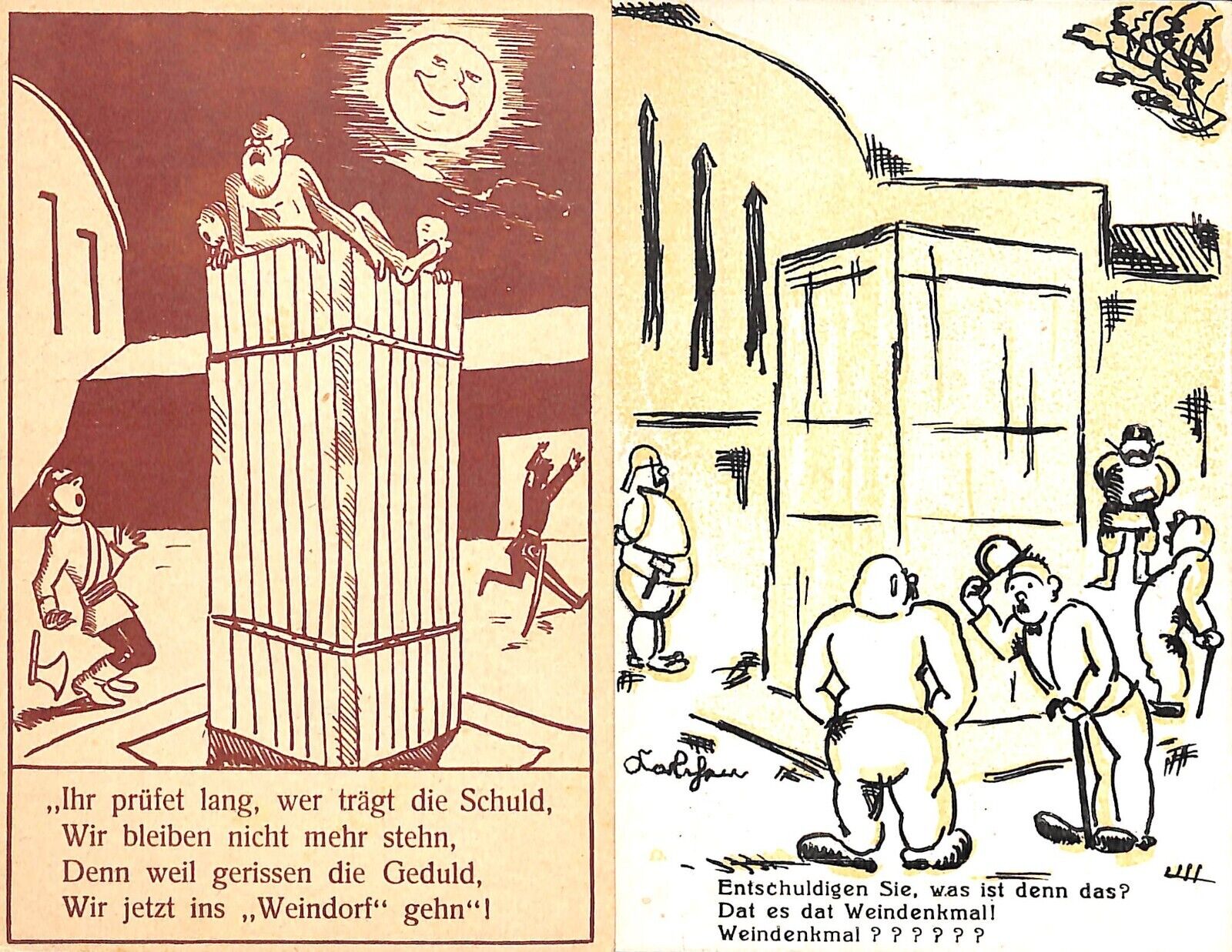 WWII Anti-Semitism satire Judaica artist caricature unit of 2 top rare postcards