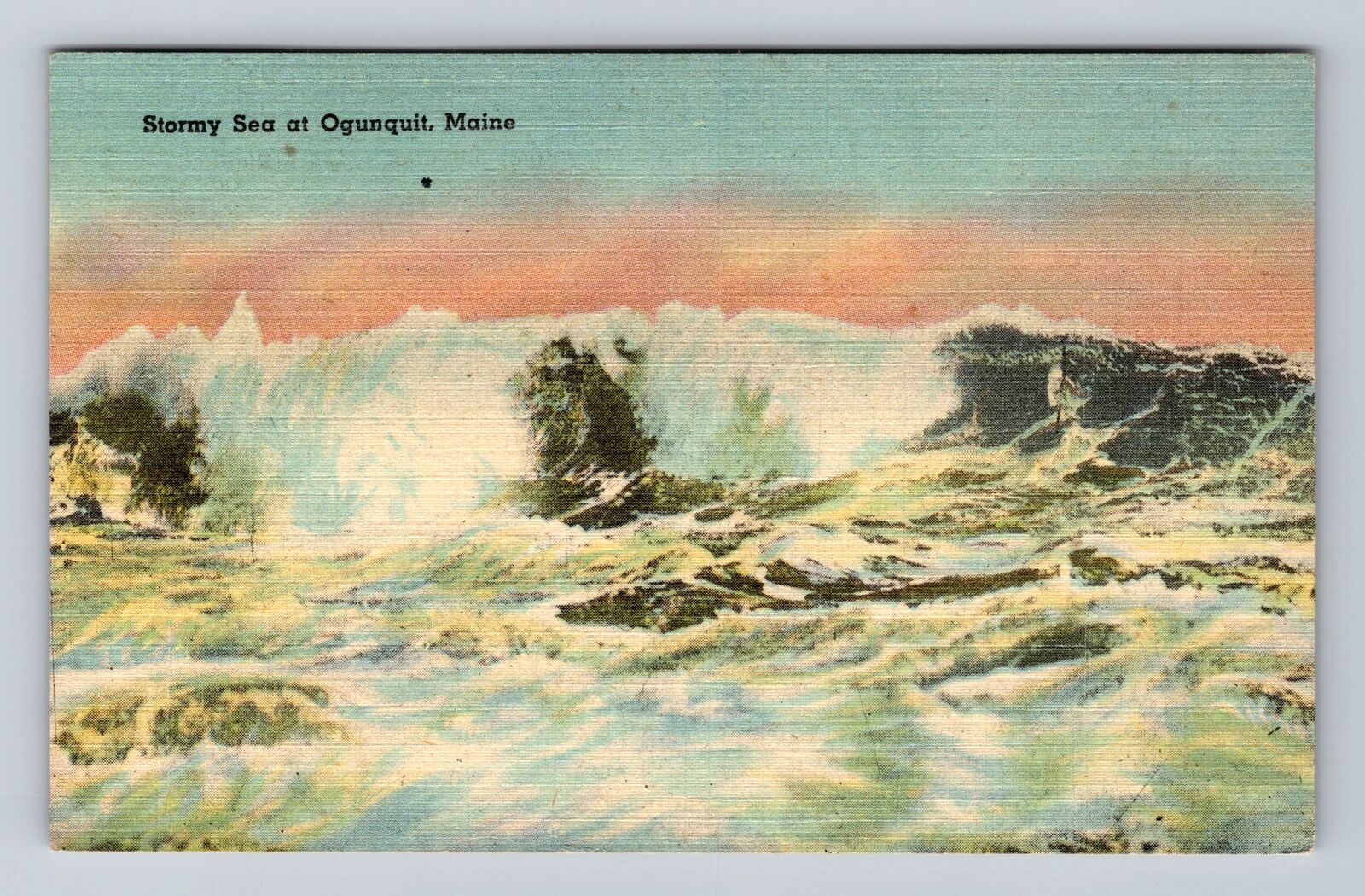Ogunquit ME-Maine, Stormy Sea, Atlantic Ocean, Antique Vintage c1949 Postcard