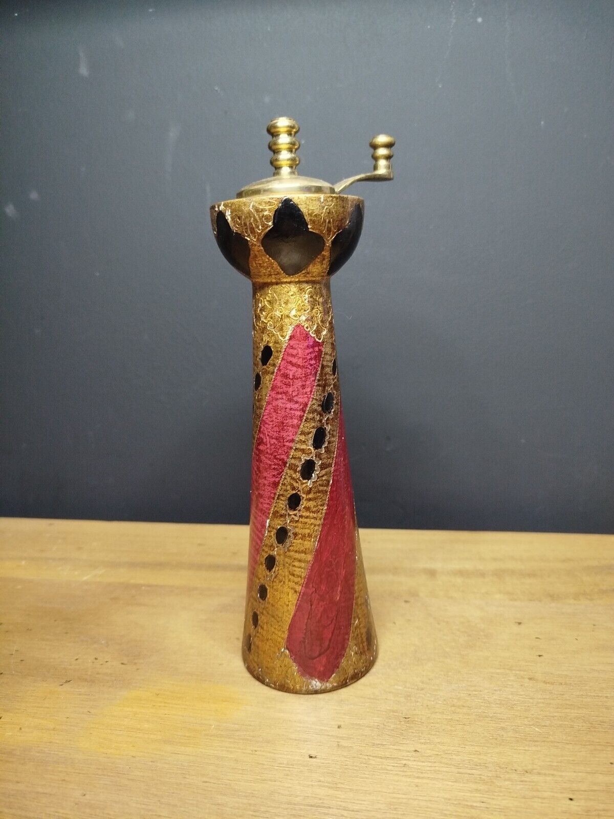 Vintage Decoration - Large Pepper Mill - Florence - Italy - Golden Wood - 20th Century