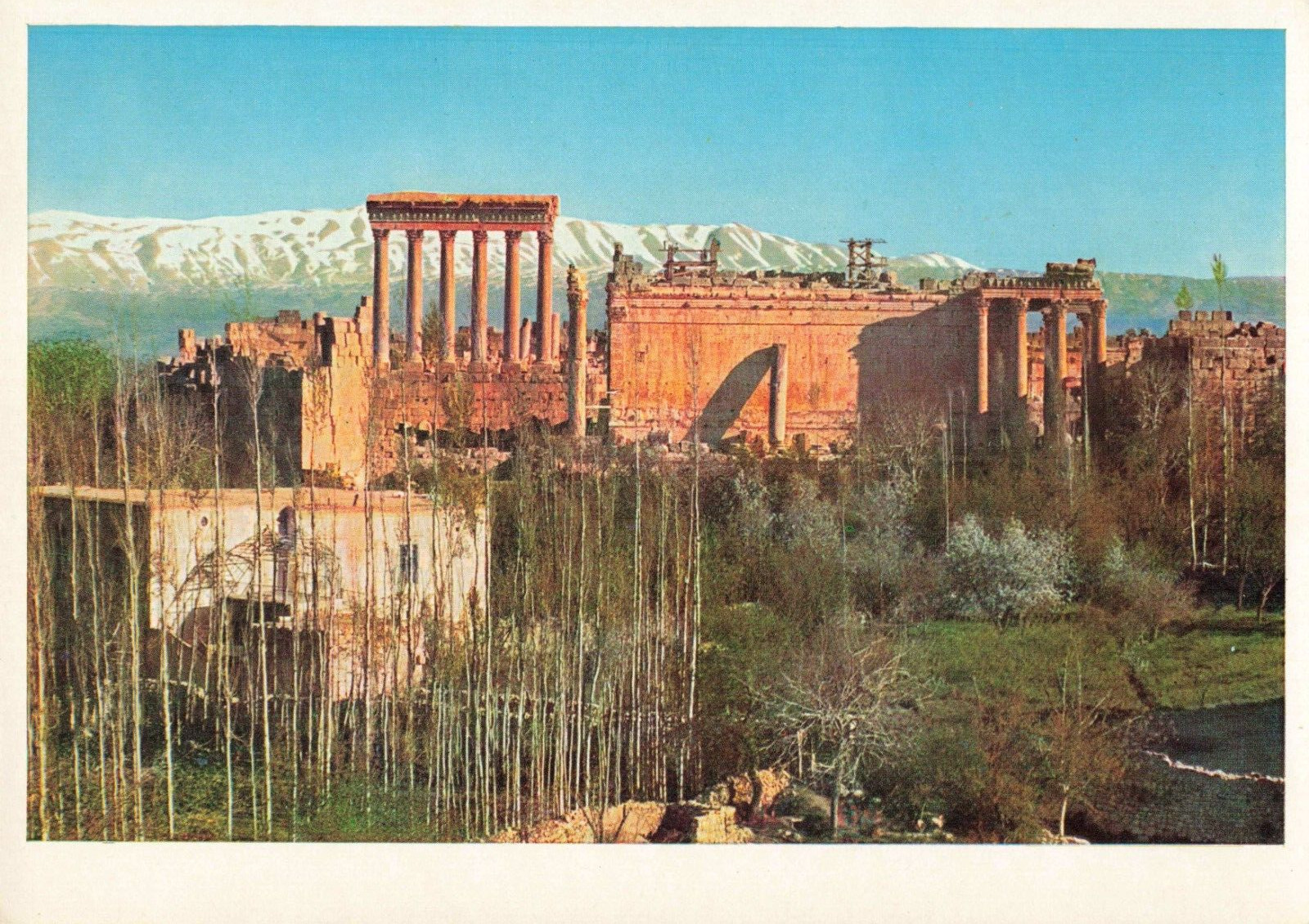 Baalbek Lebanon, Acropolis Temples Ruins View from Palmyra Hotel, VTG Postcard