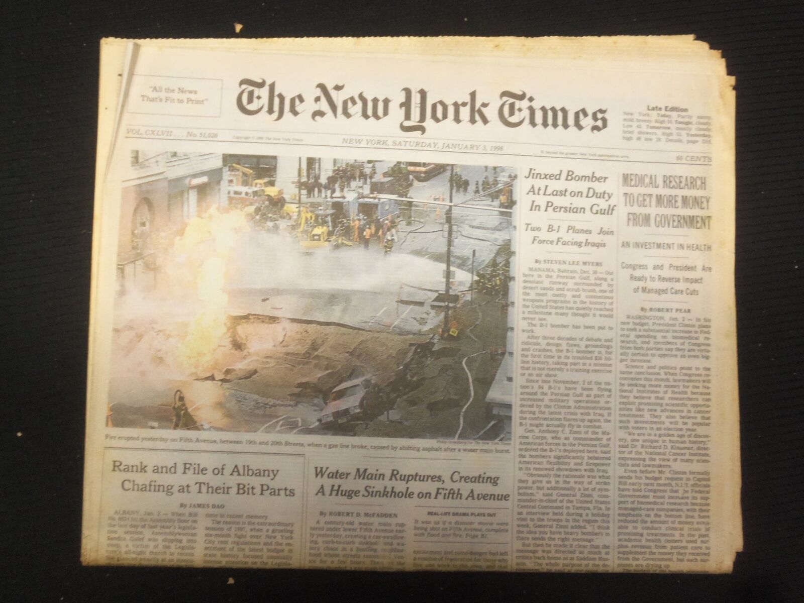 1998 JAN 3 NEW YORK TIMES NEWSPAPER - MEDICAL RESEARCH GETS MORE MONEY- NP 7050