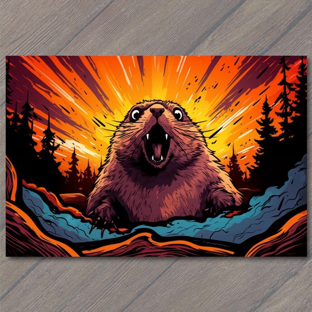 POSTCARD: Groovy Groundhog Pop Art - Bursting with Colors Groundhog Day 🌈🎨🐾