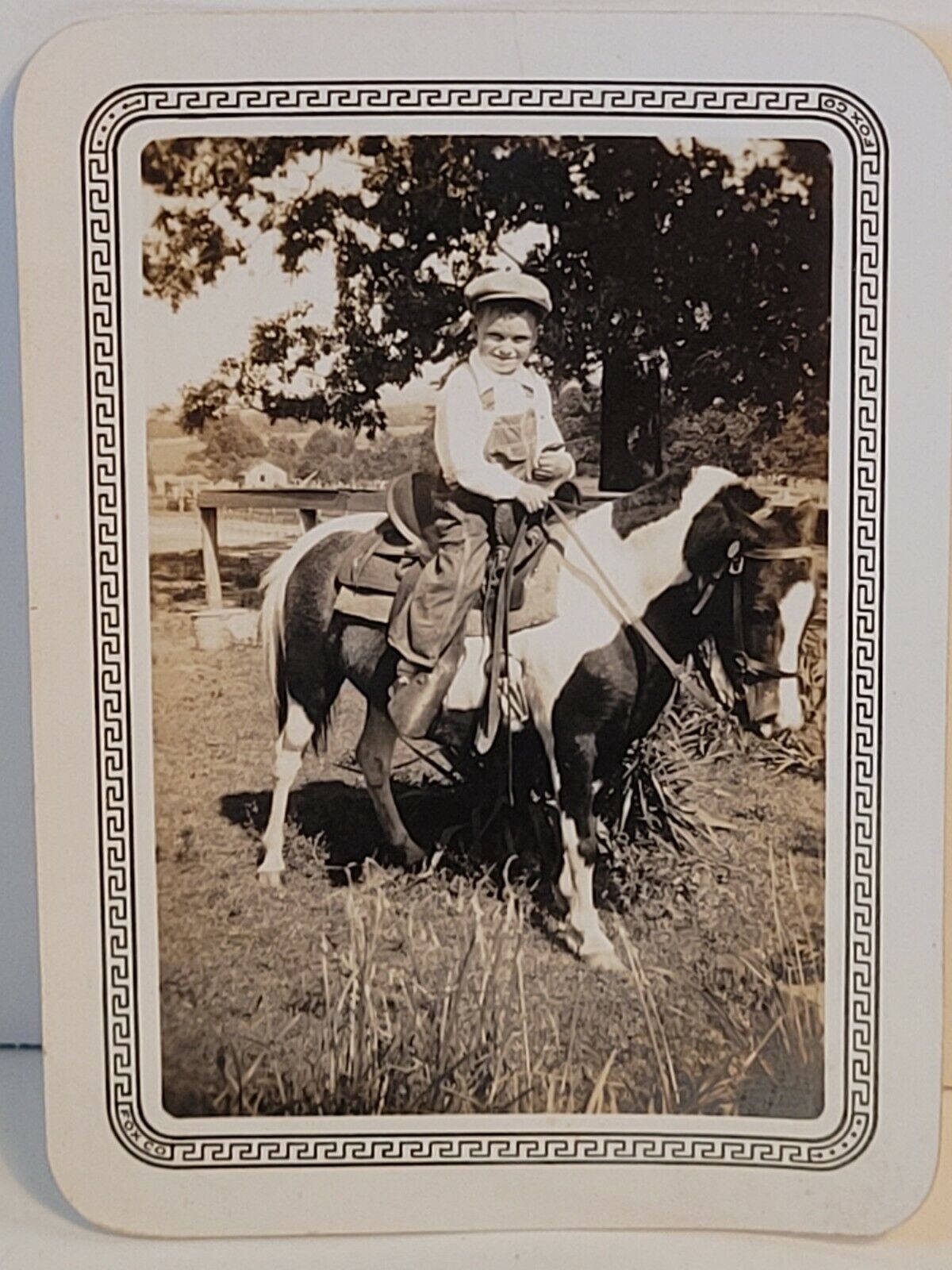 Vintage Black & White Photograph Little Boy On Pony Horse San Antonio Texas 1937