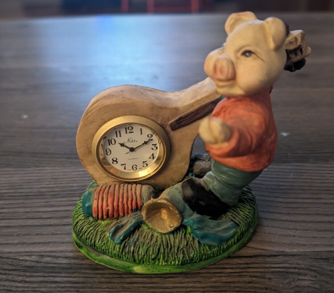 Nikko Quartz Clock Pig Playing Instrument Desk Shelf Mantel Figurine Decor Clock