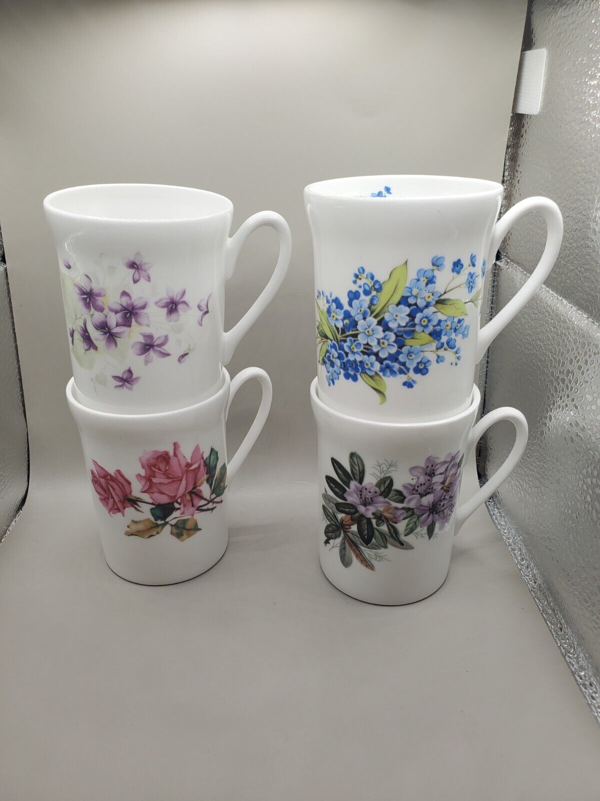 ROYAL WINDSOR Bone China Coffee Cups Floral Set of 4 Vintage