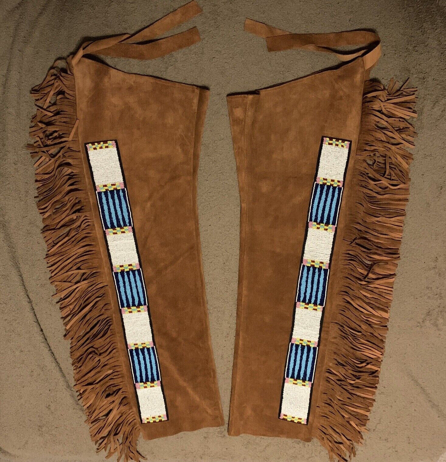 Old American Buckskin Beaded Fringes Powwow Regalia Red Cloud's Leggings LG01