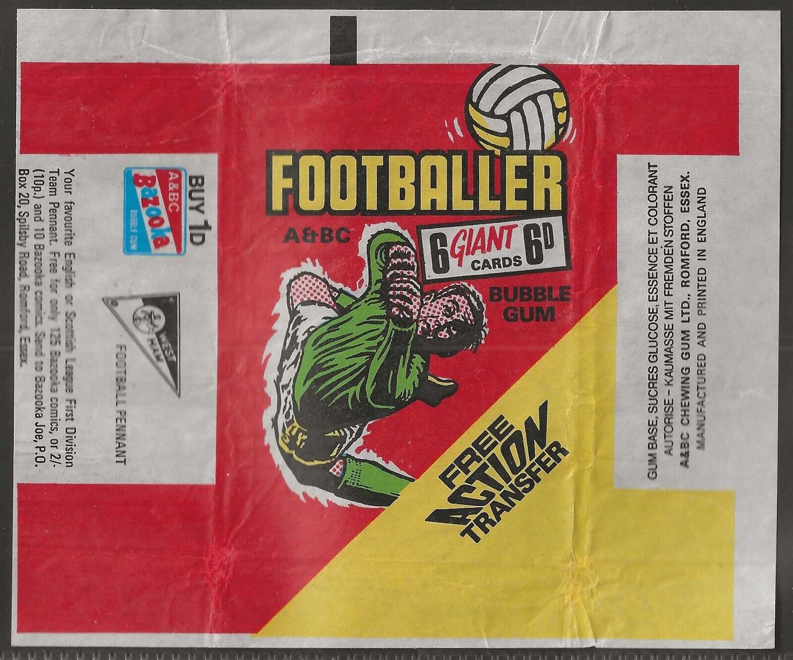 A&BC WRAPPER FOOTBALL 1970 ORANGE BACK (VARIANT FREE ACTION OFFER PENNANT)