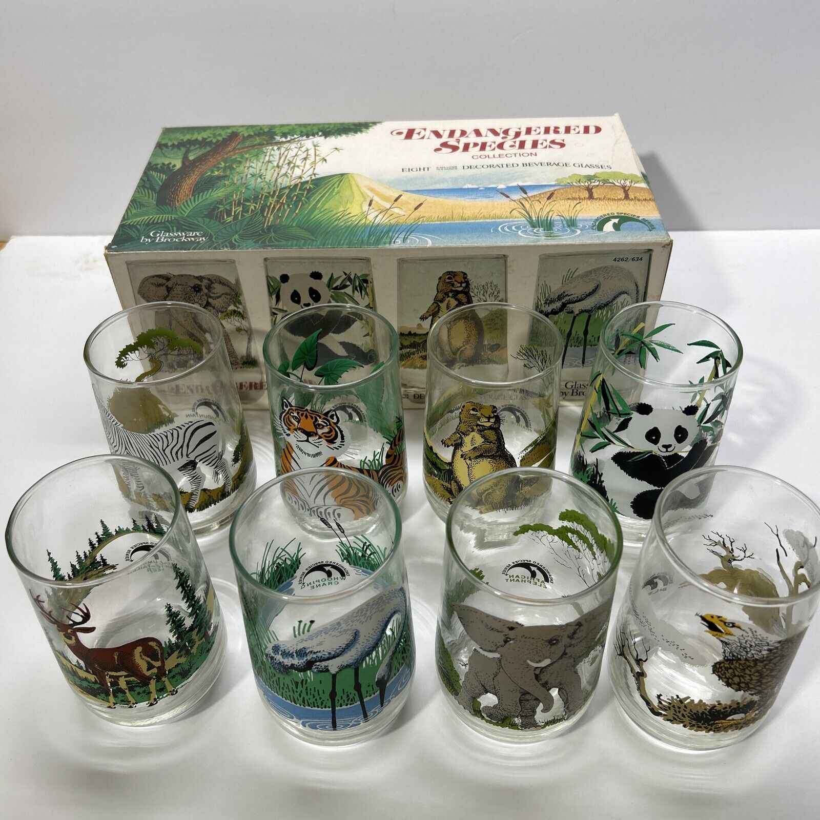 Vintage Endangered species collection Glassware by Brockway With Box Rare