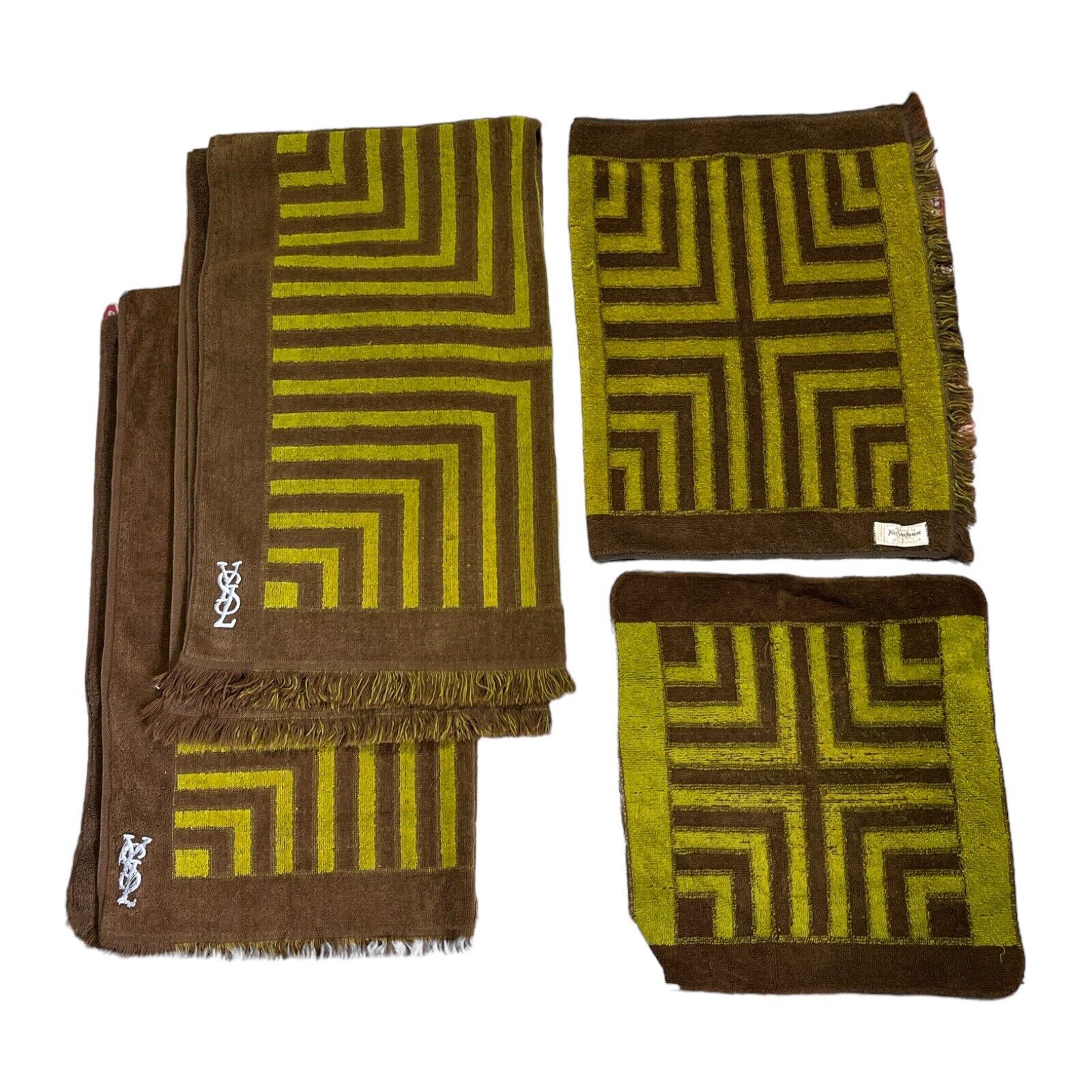 Vintage Yves Saint Laurent Towel Set 4 Piece Geometric Woven By Fieldcrest 70s