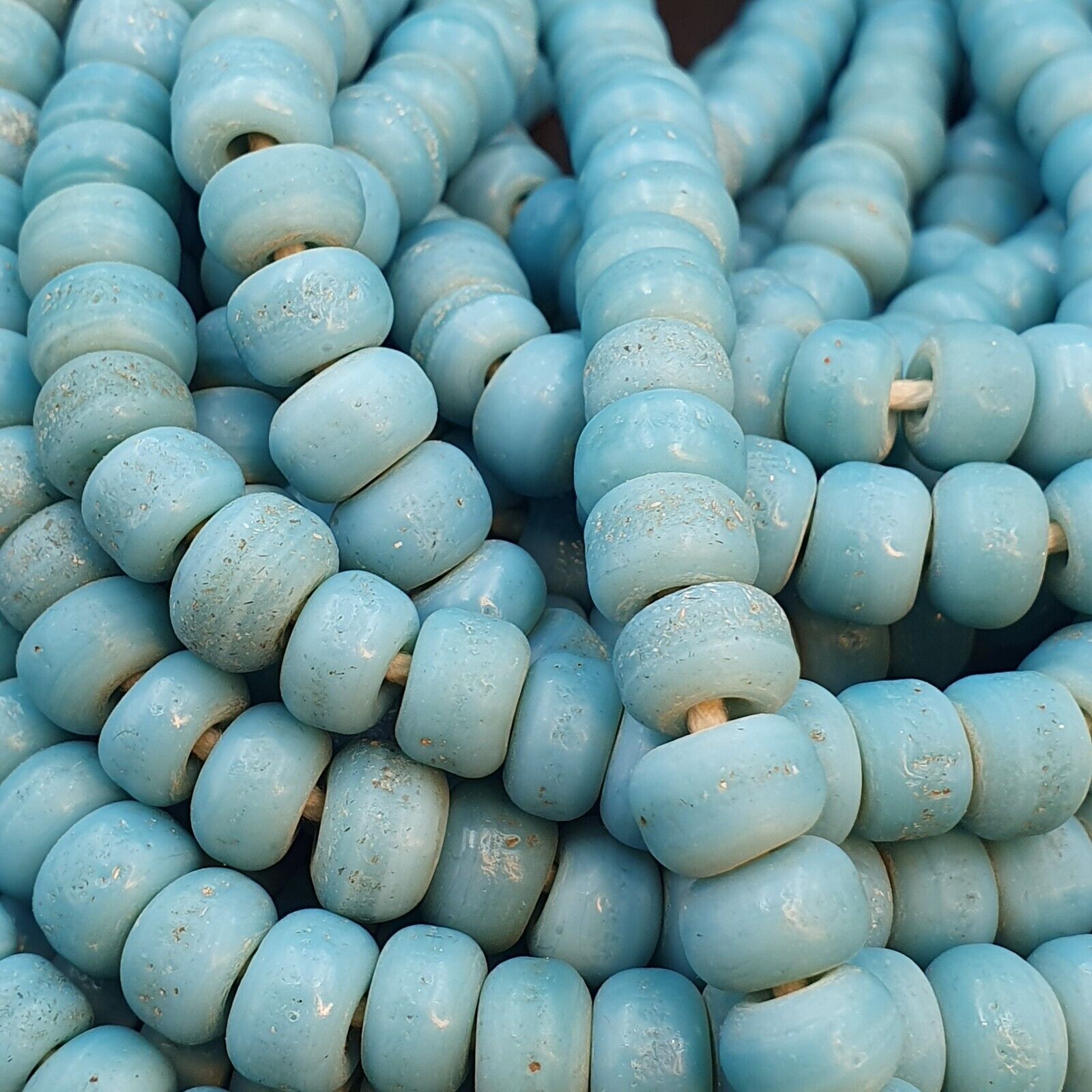AA BEAUTIFUL OLD AFRICAN  Sky Blue GLASS Vintage 9mm BEADS Long Strands Strand