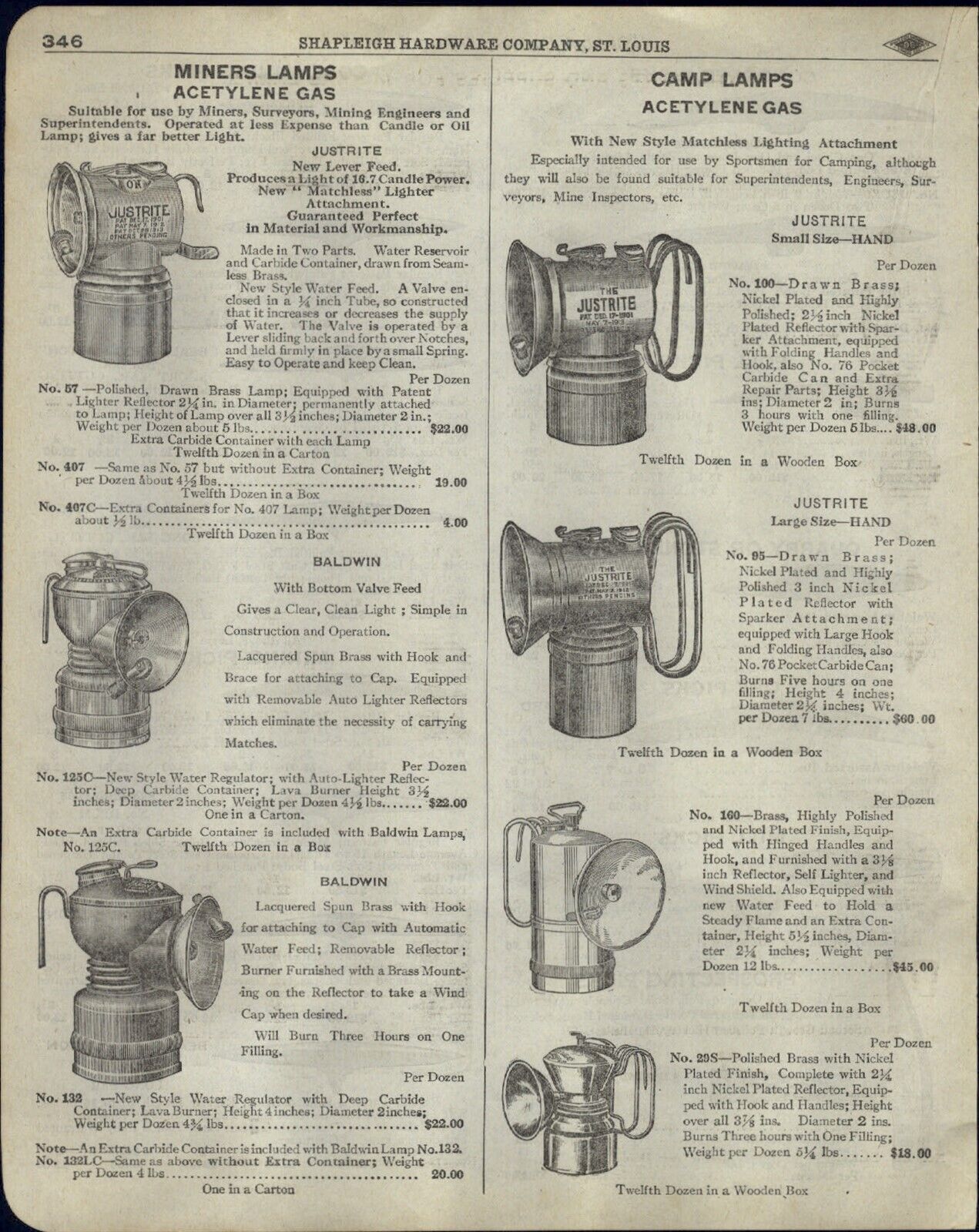 1918 PAPER AD Justrite Miners Acetylene Gas Lamp Coal Mining Pick Prospecting