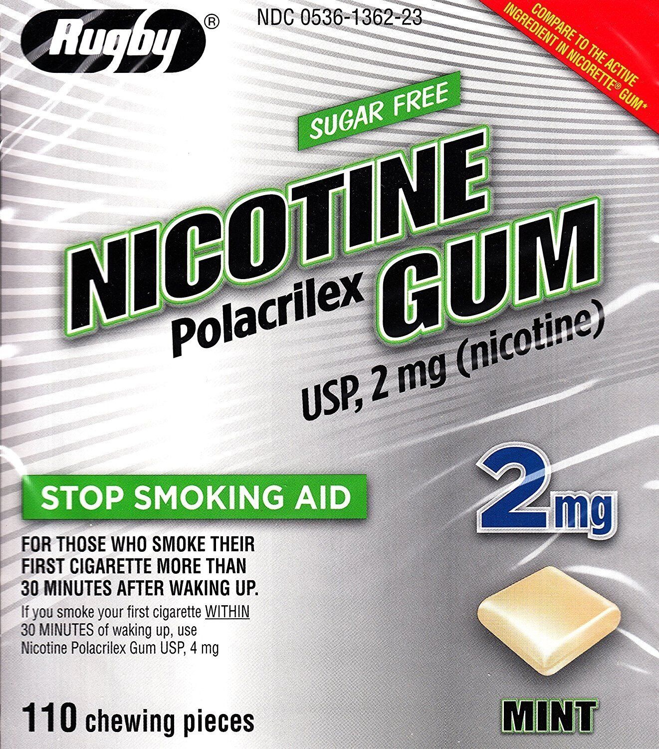 Rugby Nicotine Polacrilex Gum Stop Smoking Aid Sugar Free Mint Flavor 110 ct