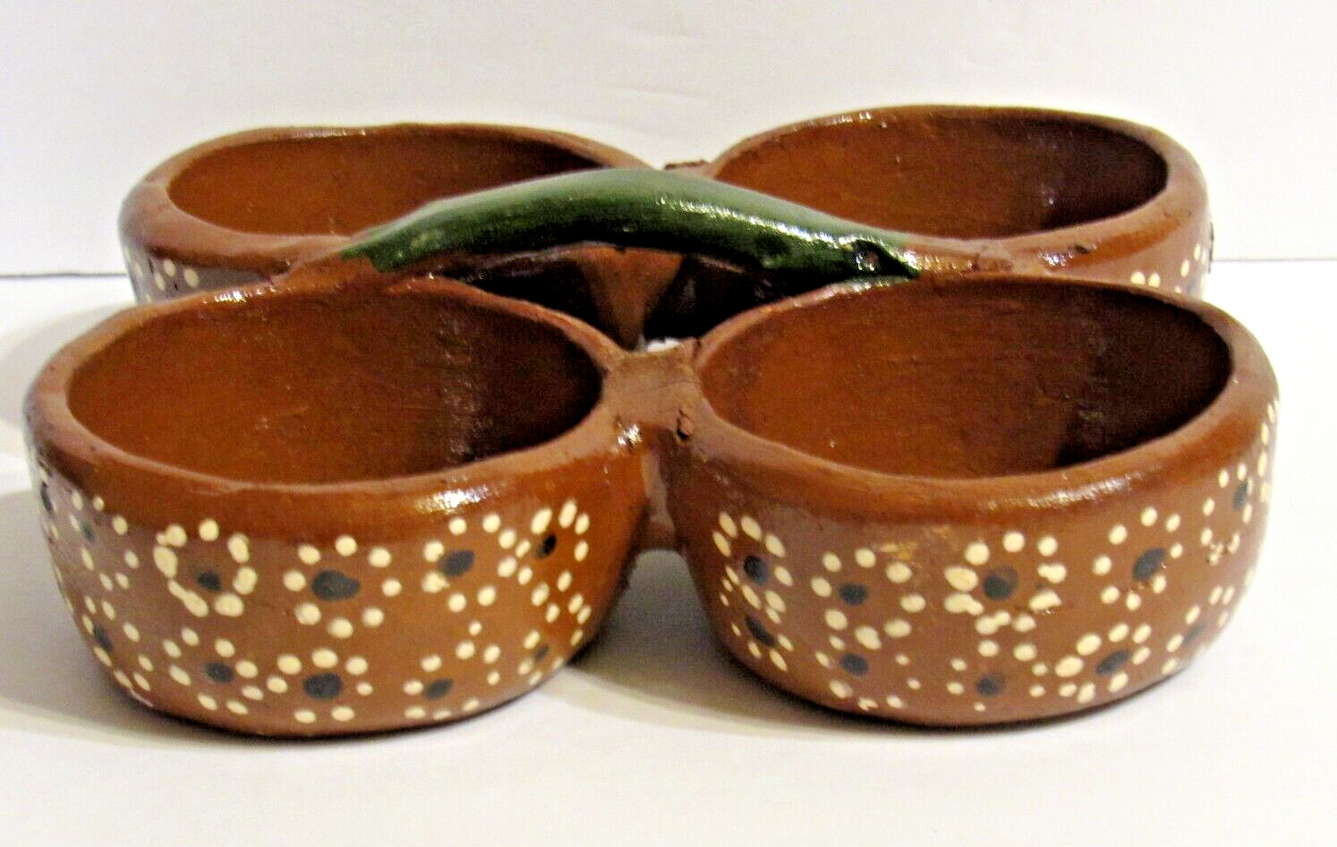 Tlaquepaque Mexican Pottery TerraCotta 4 Section Red Clay Serving Dish 