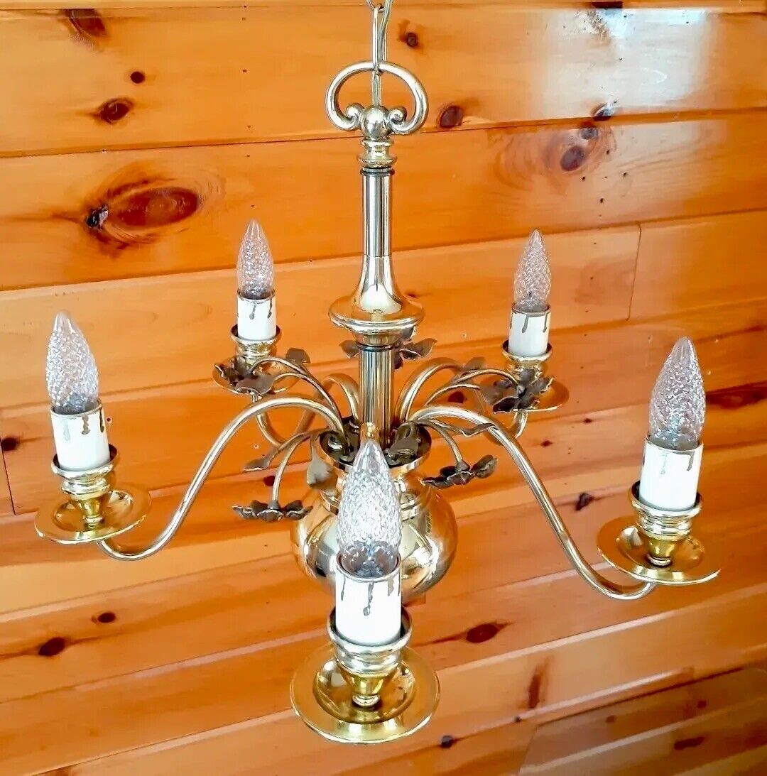 Vtg/Antique 1940's-60s Victorian Brass/Gold Art Nouveau Chandelier Light Fixture