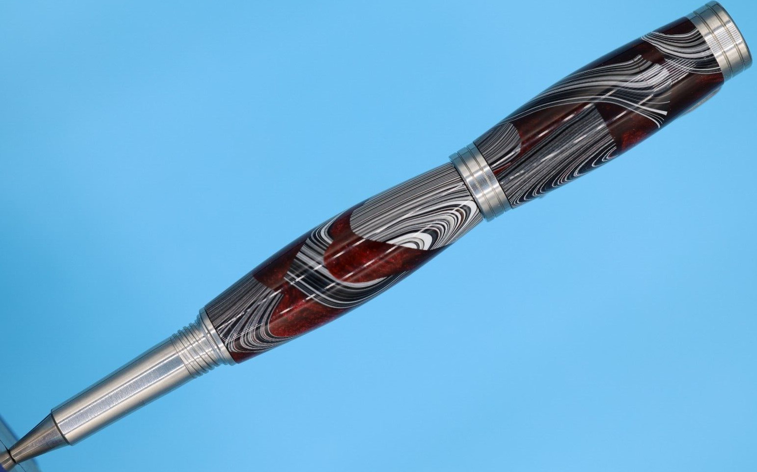 US Made Stainless Rollerball Pen Desire in Red Epoxy Resin with Genuine Fordite
