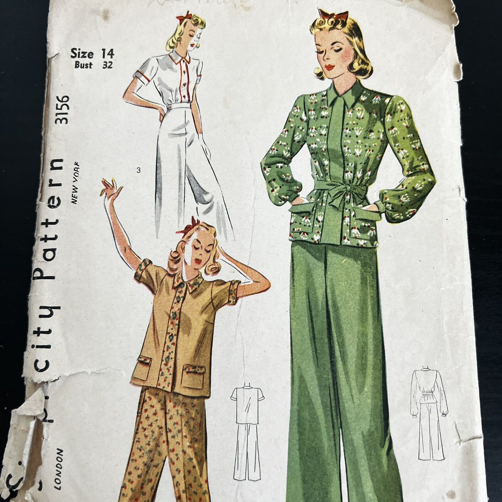 Vintage 1930s Simplicity 3156 Old Hollywood Pajamas Sewing Pattern 14 Small USED