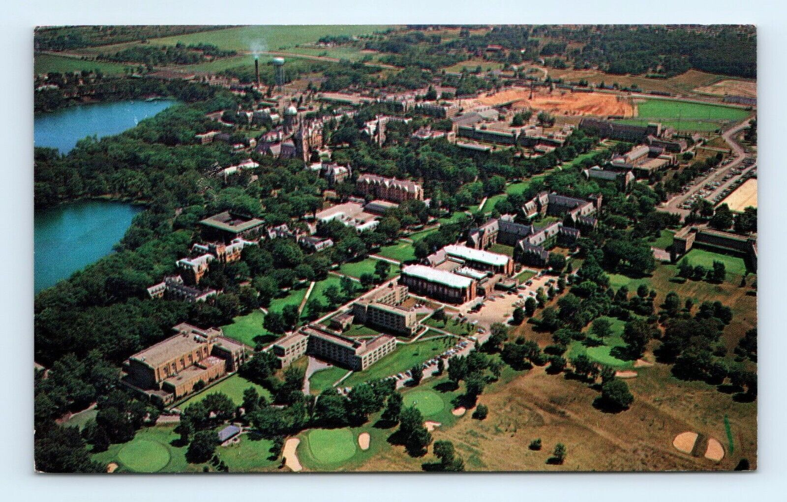 University Notre Dame Toll Road Aerial View South Bend IN Postcard 1967