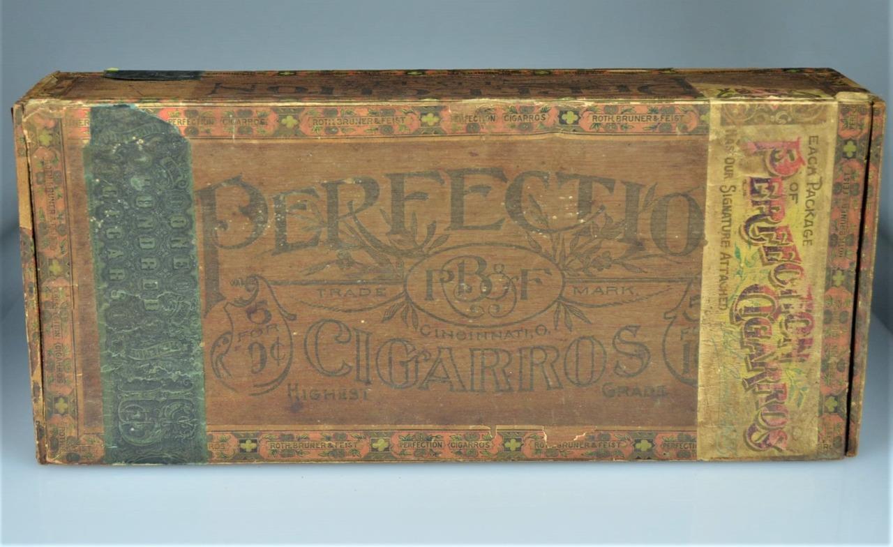 PERFECTIO 100 CIGARROS CIGAR BOX c.1880's - ROTH, BRUNER & FEIST - CINCINNATI OH