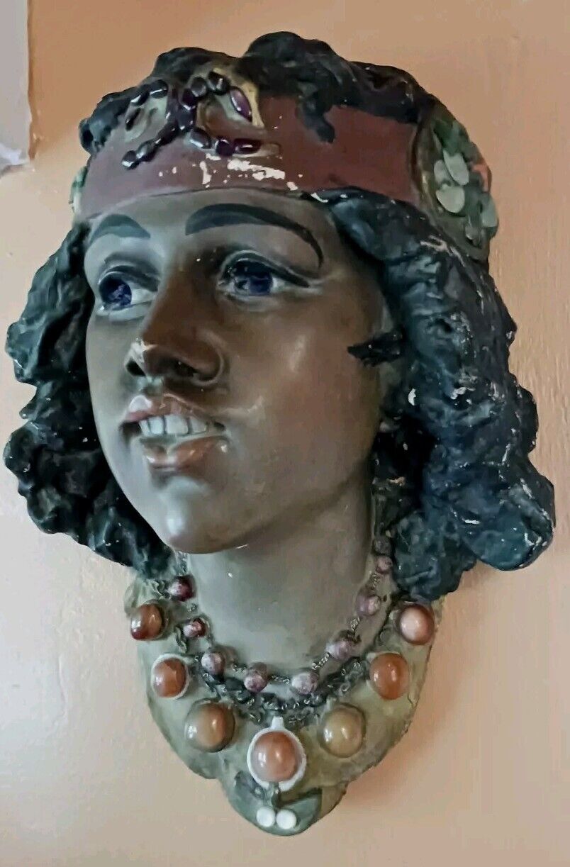 Antique 1800s Moorish Wall Mask Of Beautiful Woman