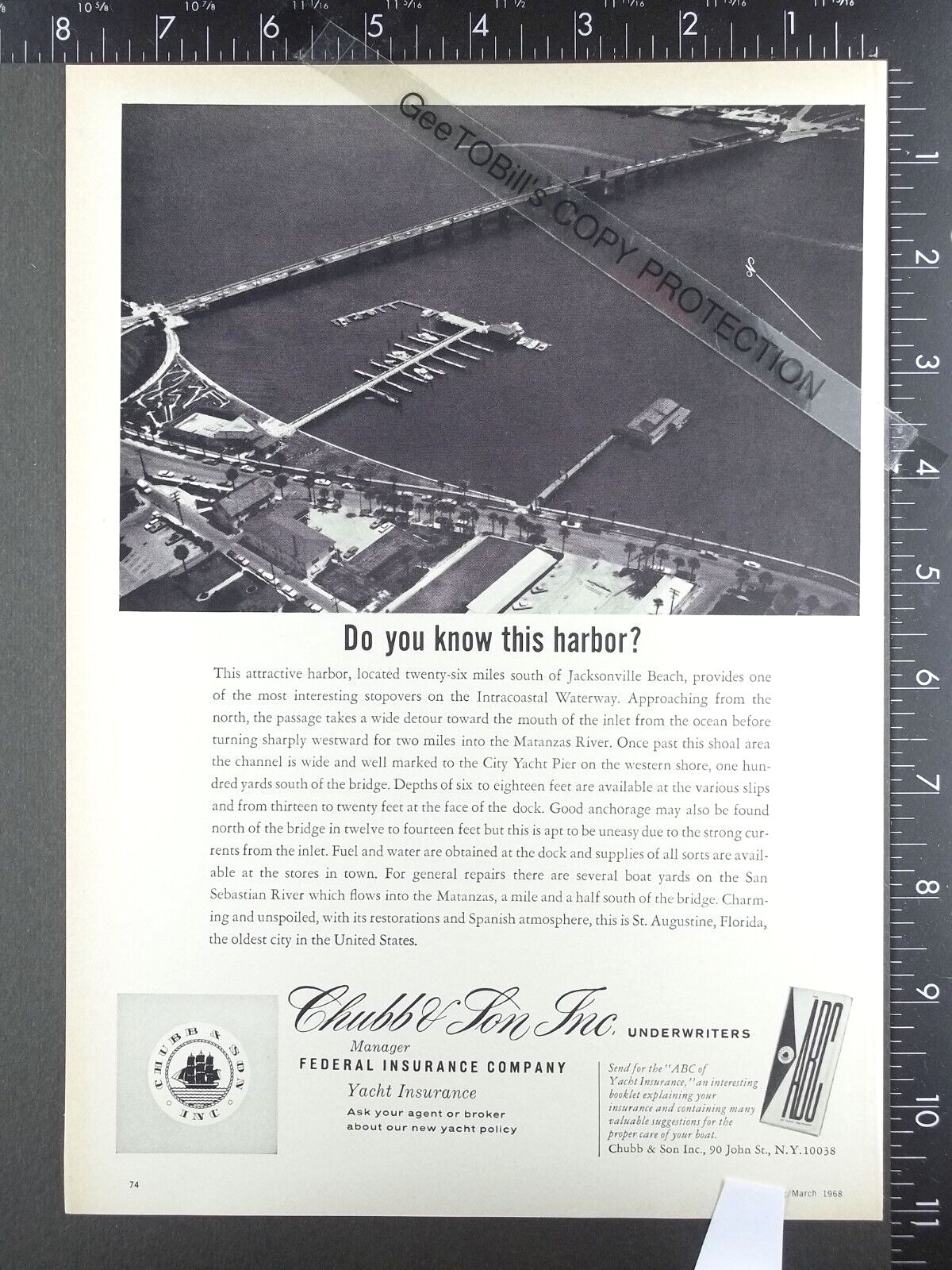 1968 ADVERTISEMENT for Chubb & Son St. Augustine FL harbor yacht boat