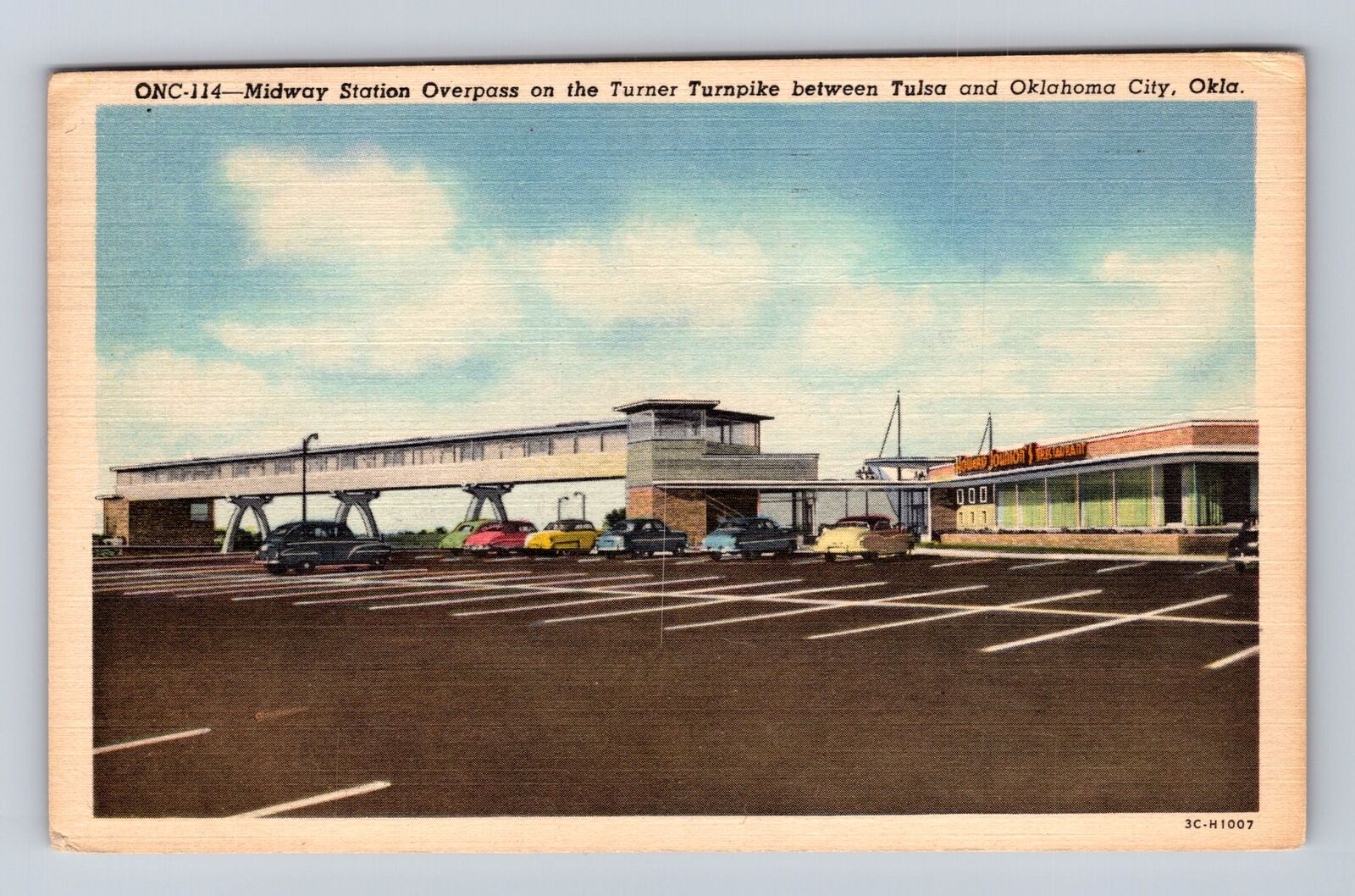 Oklahoma City OK-Oklahoma, Midway Station Overpass, Vintage c1954 Postcard
