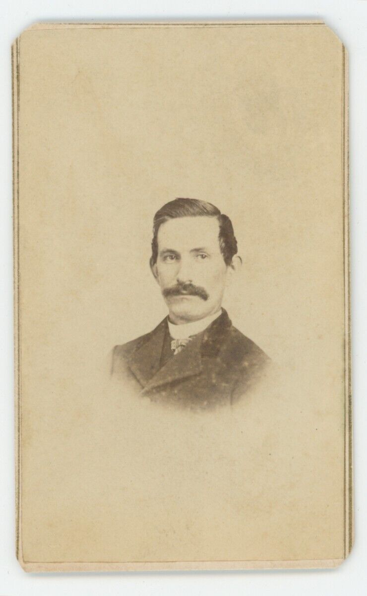 Antique CDV Circa 1860s Handsome Rugged Man With Mustache in Suit Pulaski, NY