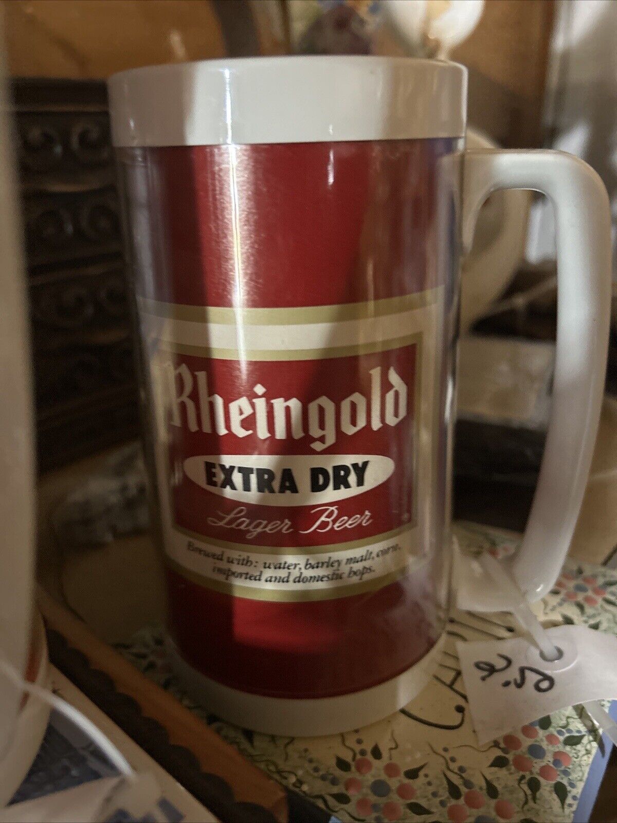 Rheingold Extra Dry Lager Beer Maroon Thermo Mug Tall Cup Vintage