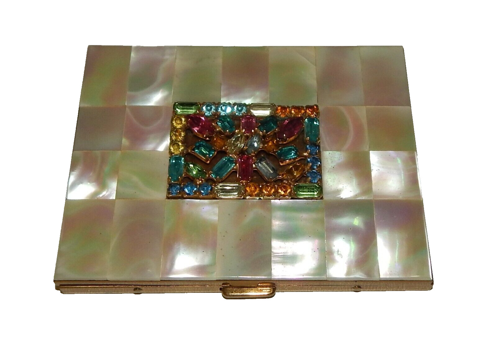 Vintage 1950's Marhill Mother-of-Pearl Jewled Cigarette Case Compact