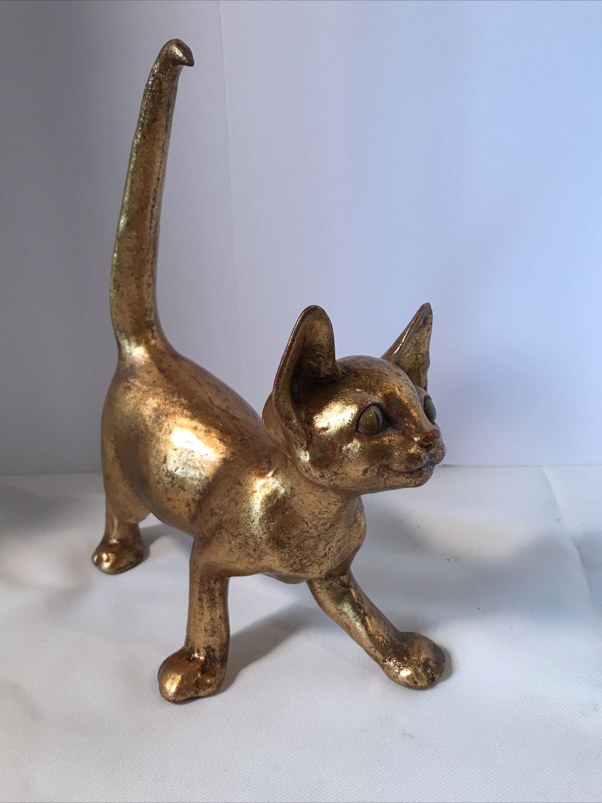 Vintage Anthony Freeman 1970’s Gold Leaf Pottery Cat Midcentury Signed