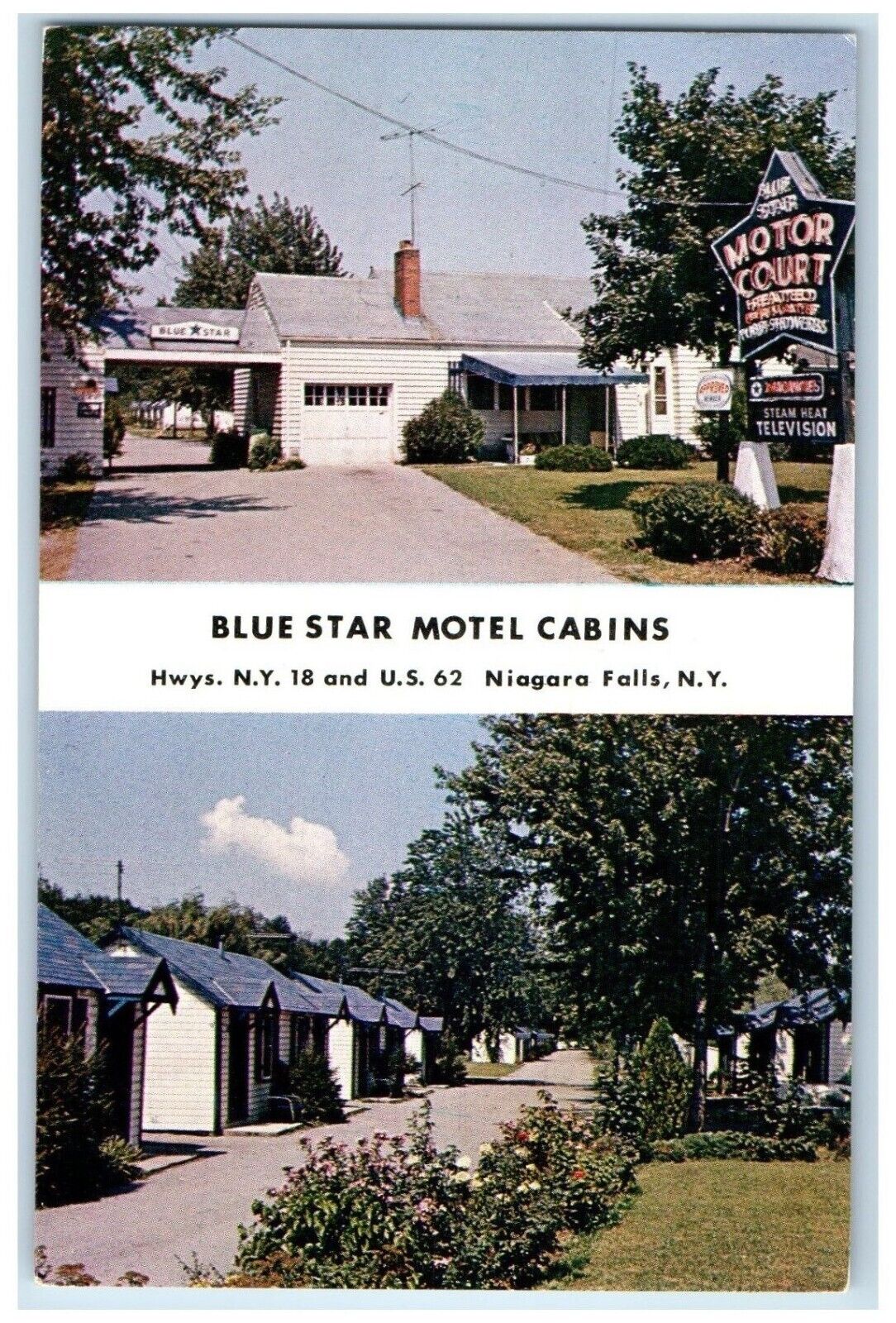 c1950's Blue Star Motel Cabins Niagara Falls New York NY Dual View Postcard